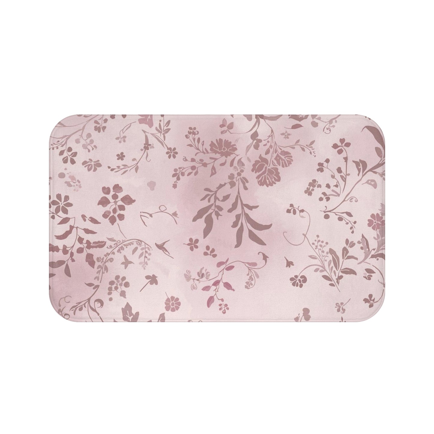 Blush Floral Bath Mat — Soft Pink Vintage Vine Bathroom Rug