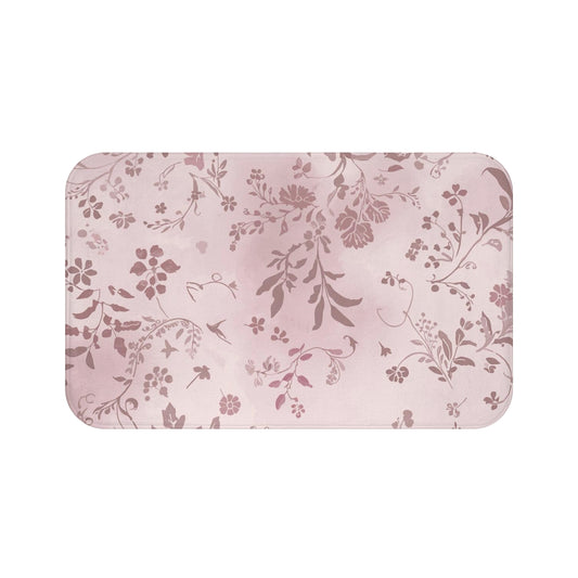 Blush Floral Bath Mat — Soft Pink Vintage Vine Bathroom Rug