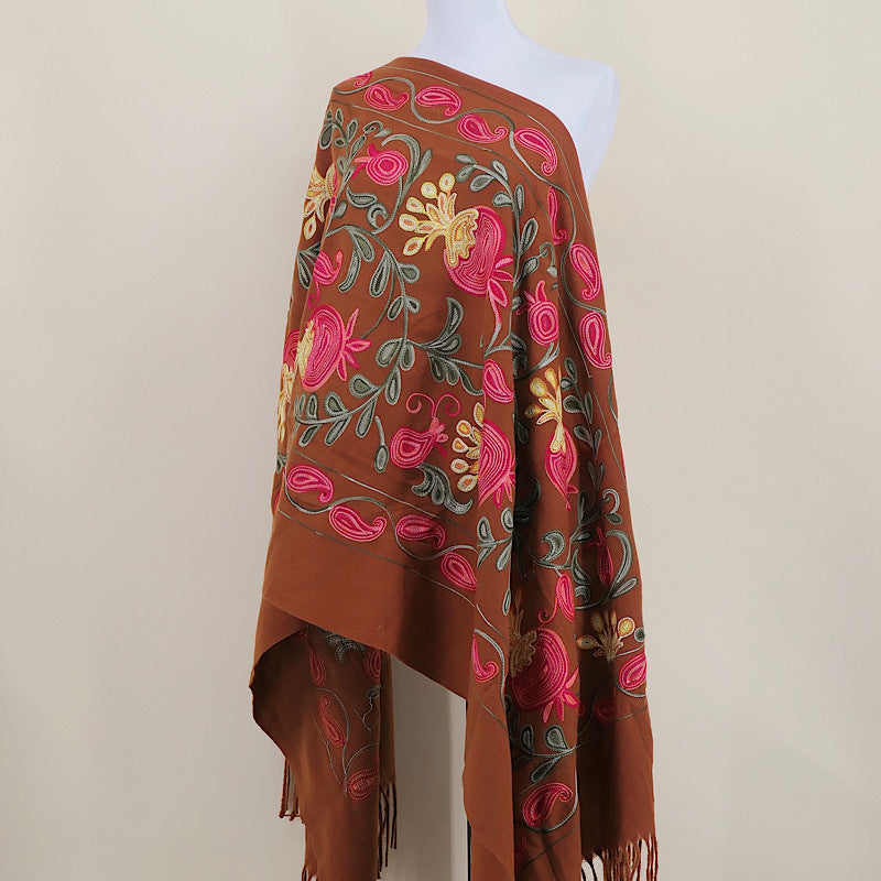 Gourd Pomegranate Blossom Embroidered Imitation Cashmere Scarf Shawl
