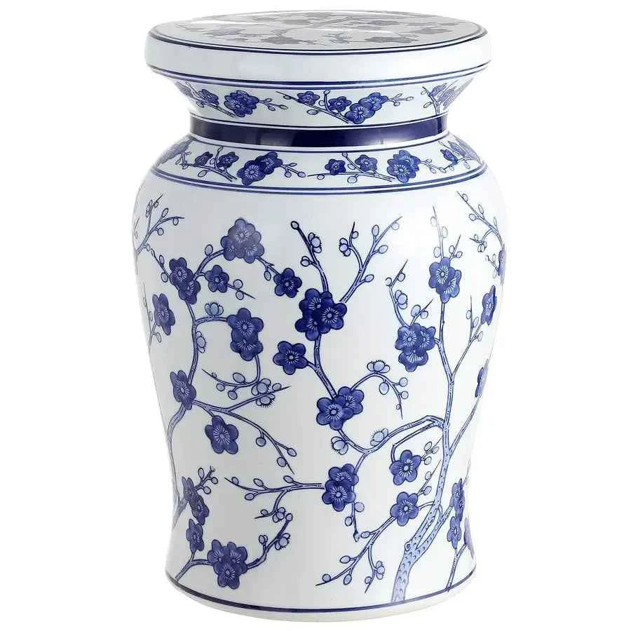 Cherry Blossom Ceramic Garden Stool – 17.7" Indoor/Outdoor Side Table