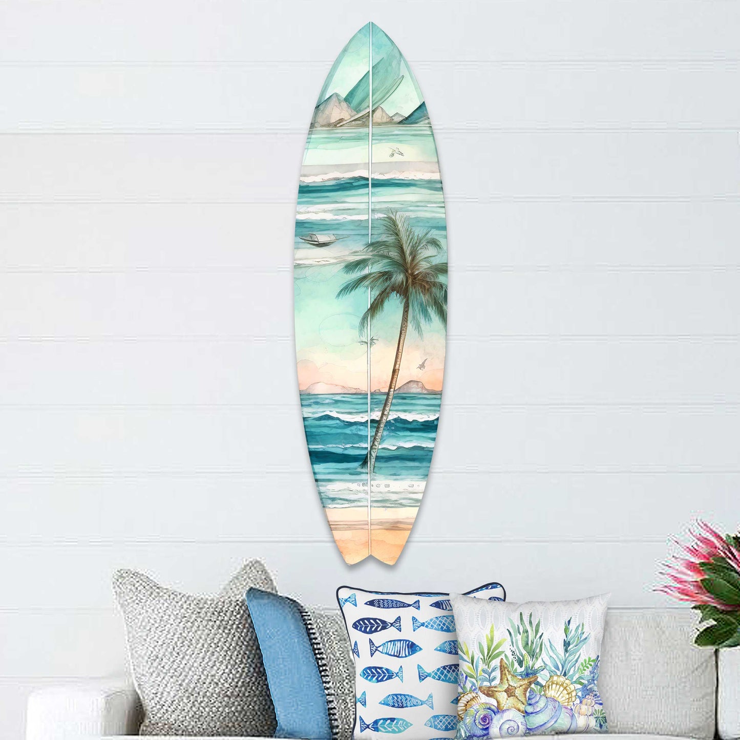 Tropical Palm Surfboard Coastal Wall Art by G. DeBrekht - Coastal Holiday Decor - 8490112HS-1