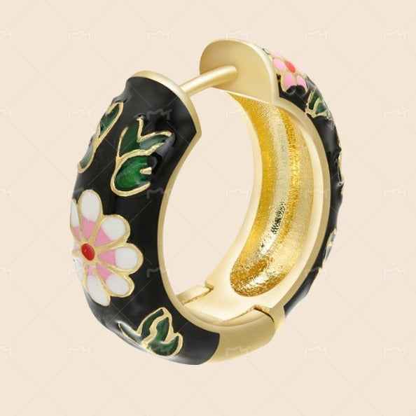 Beautiful South Korean Enamel Floral Earrings