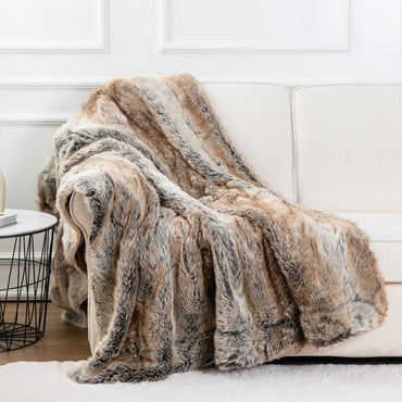 Heritage Brown European Faux Fur Throw Blanket