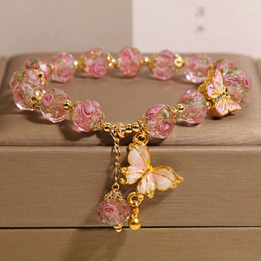 Japanese Korean Rose Garden Bracelet With Flower Glaze Butterflies