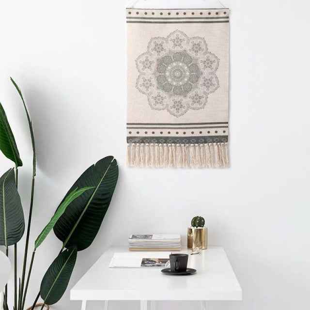 Cotton Linen Bohemian Tassel Geometric Tapestry Wall Hanging Decor