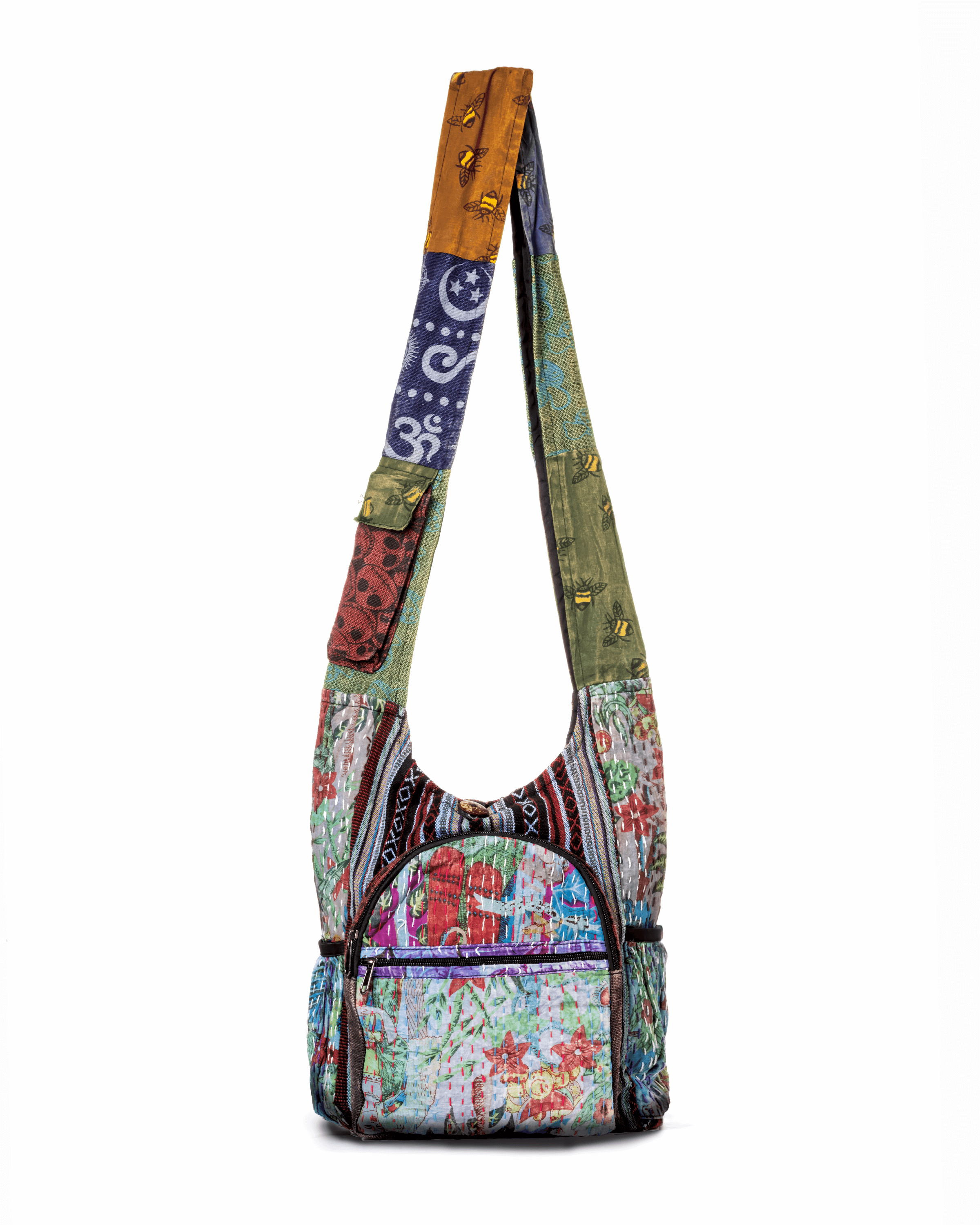 Kathmandu Patchwork Hobo Bag With Water Bottle Pockets - Rosetta Creative Boutique