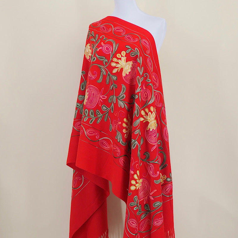 Gourd Pomegranate Blossom Embroidered Imitation Cashmere Scarf Shawl