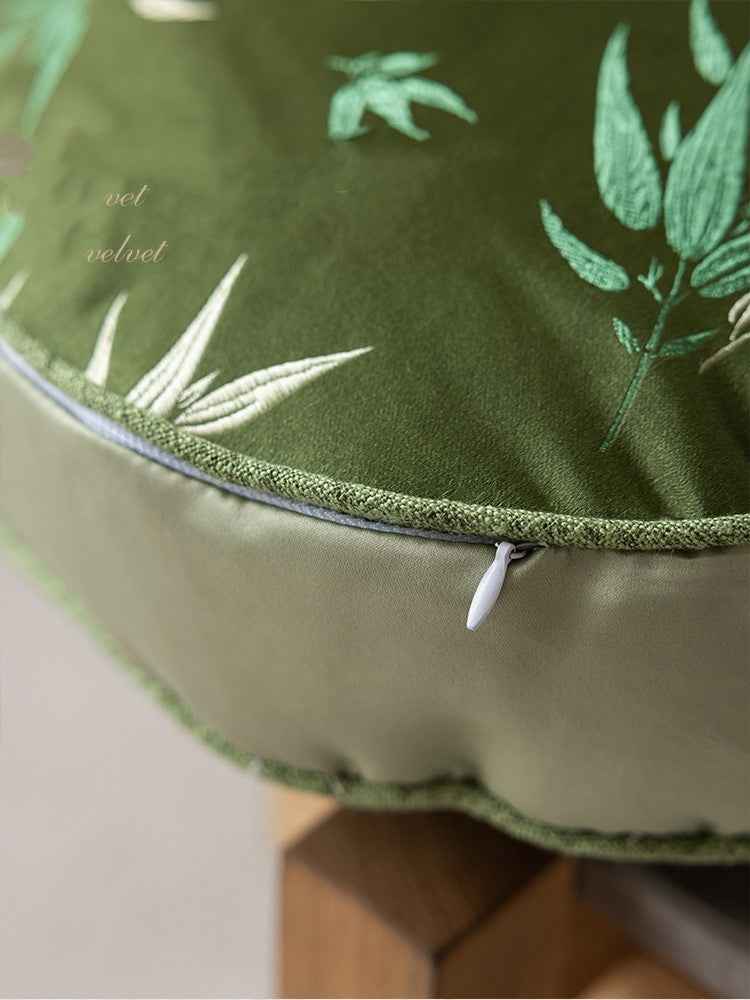 Auspicious Gourd-Shaped Velvet Throw Pillow (Bamboo Leaf)