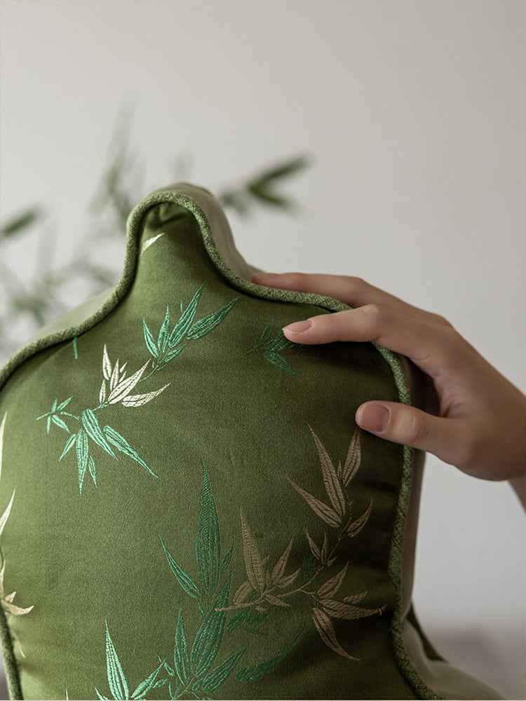 Auspicious Gourd-Shaped Velvet Throw Pillow (Bamboo Leaf)