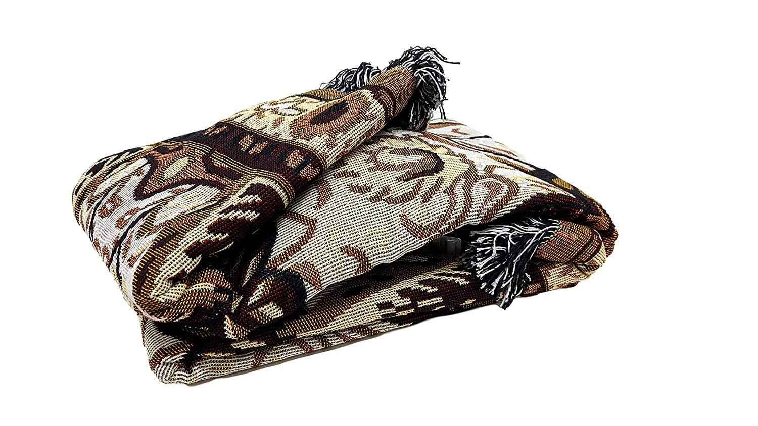 DaDa Bedding Elegant Tapestry Throw Blanket, Golden Persian Style Rug Ornate Floral - 50” x 60” (7175)