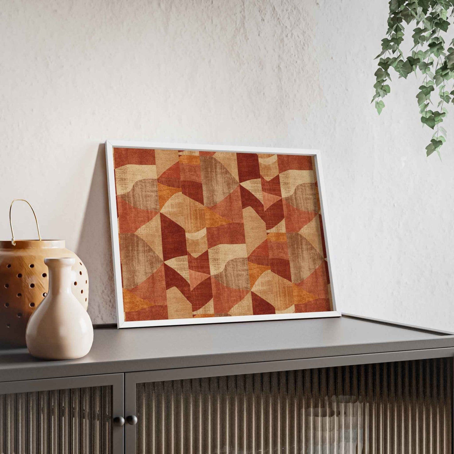 Faux Retro Geometric Poster with Wooden Frame