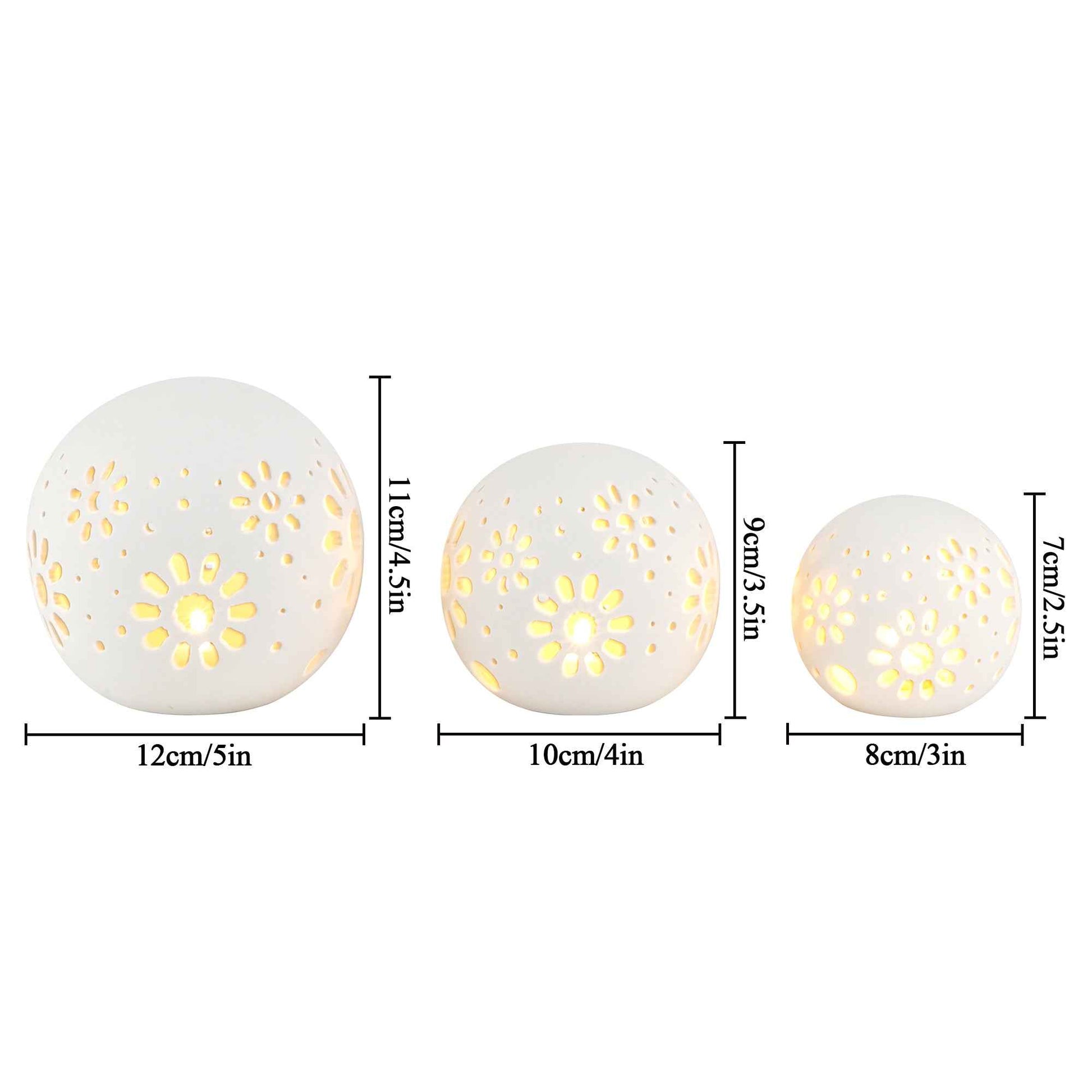 Set of 3 Ceramic Decorative Lamp Floral Carved Cordless Lamp