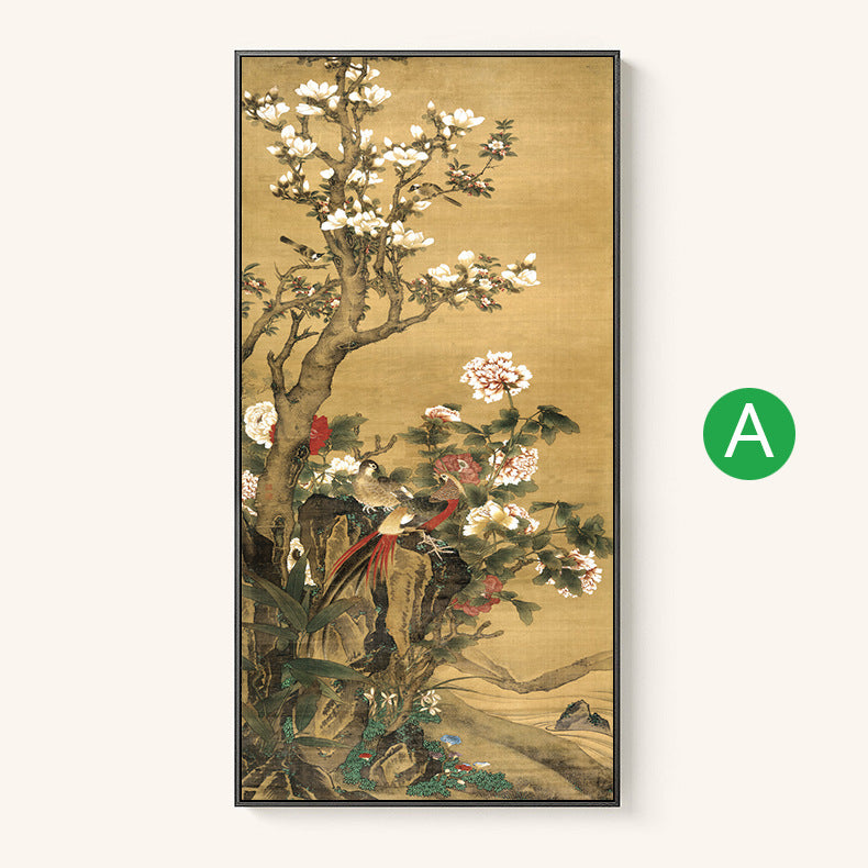 Quadruple Flower And Bird Chinese Painting Entrance Vertical Plate Painting
