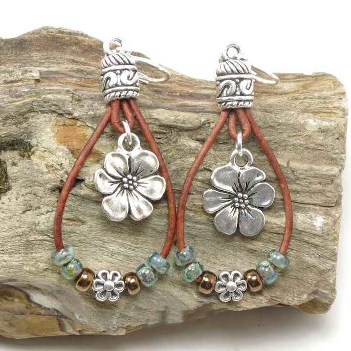 Bohemian Style Leather Rope Flower Beaded Earrings