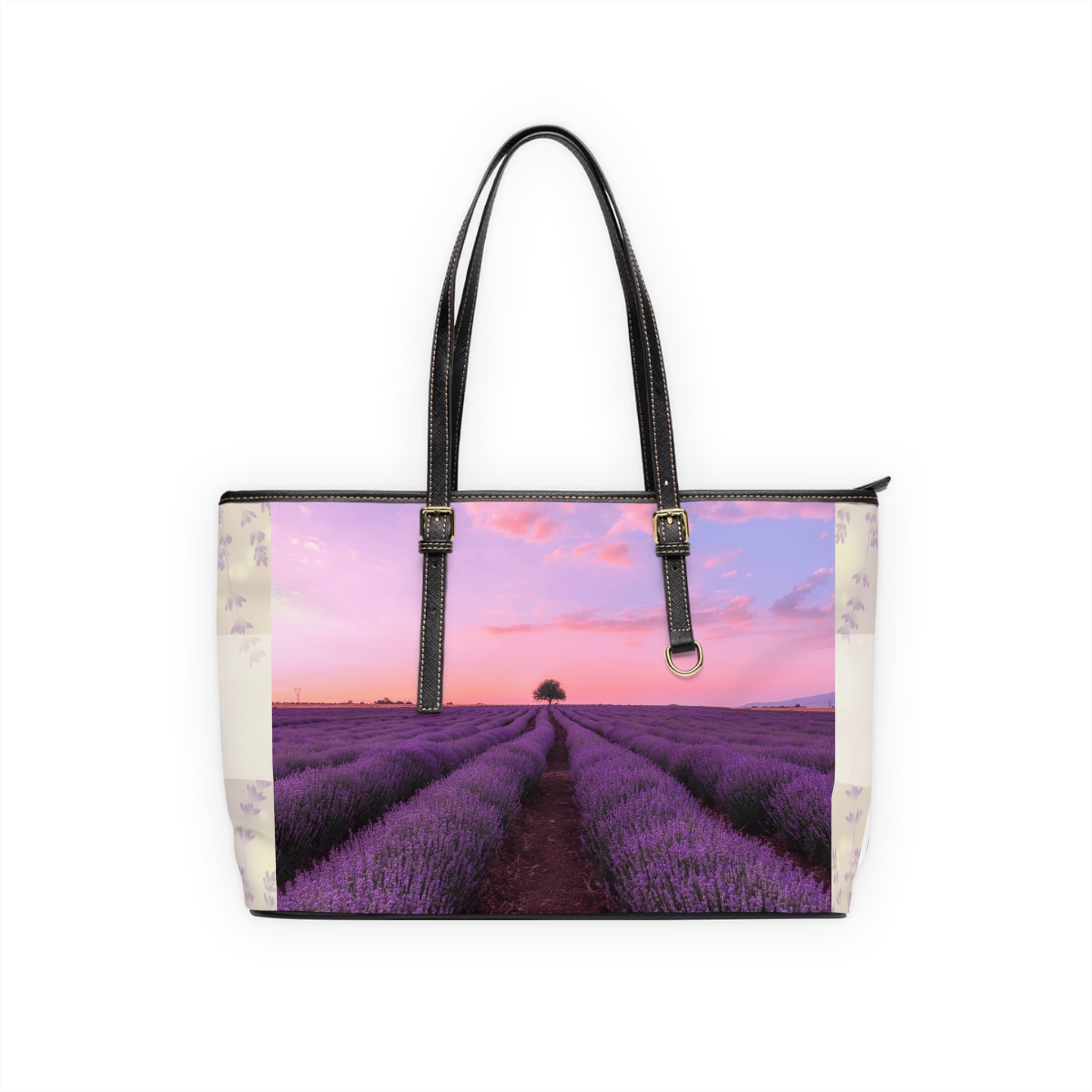 Lavender Fields Tote Bag - Stylish PU Leather Handbag Floral Purse - Rosetta Creative Boutique