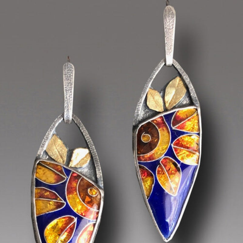 Crystal Clear Enamel Bohemian Sunflower Earrings