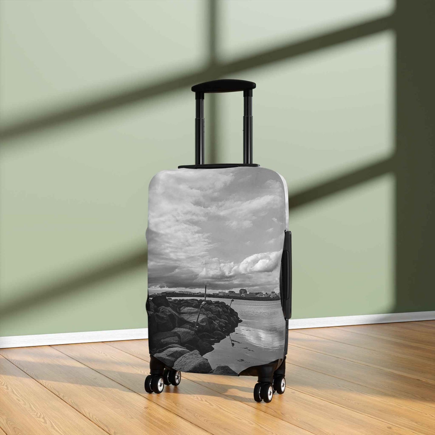 Black and White Iceland Luggage Cover - Stylish Protection from Rosetta Creative Boutique - Rosetta Creative Boutique