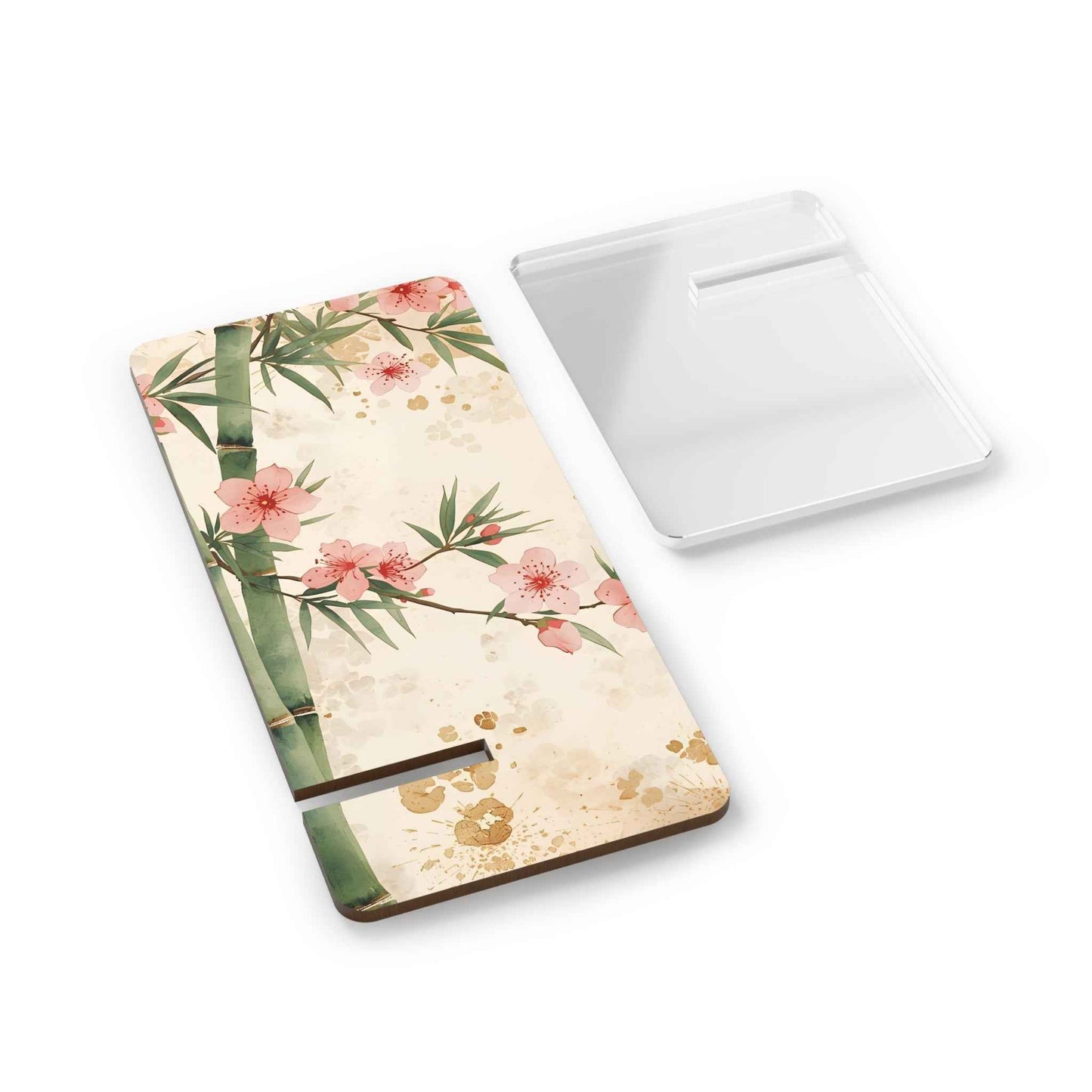 Elegant Bamboo Phone Stand with Cherry Blossom Design
