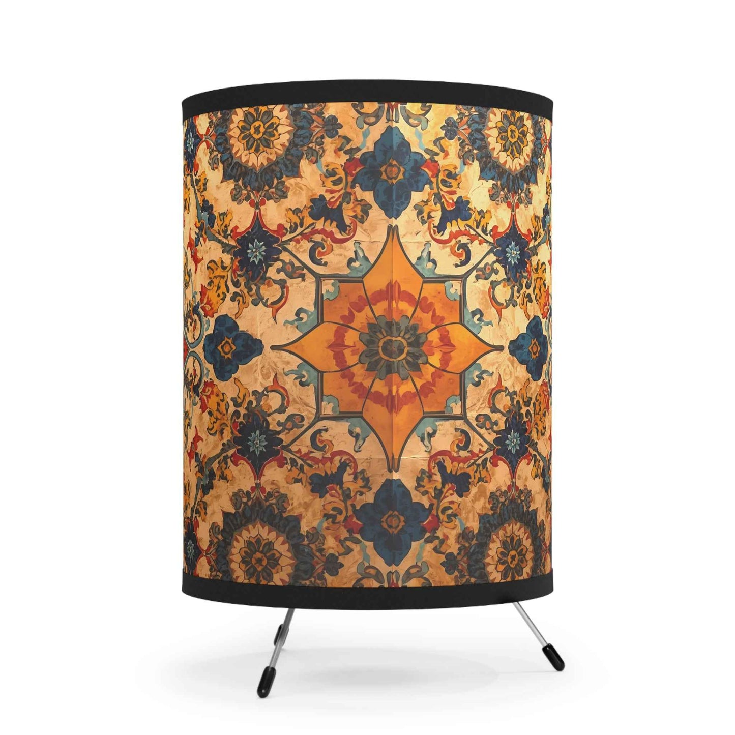Art Nouveau Portrait Tripod Lamp — Floral High-Res Printed Shade