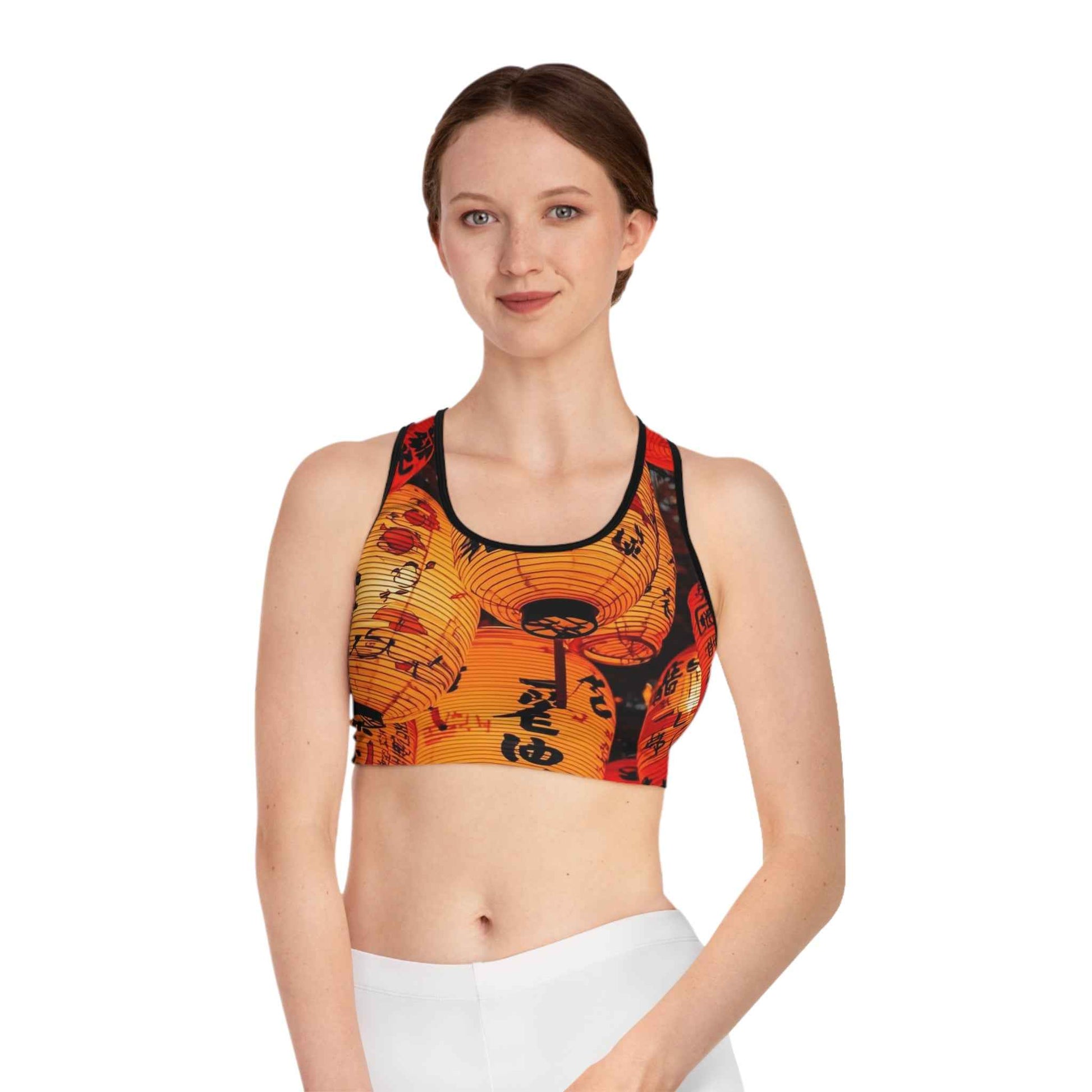 Lantern Festival Sports Bra with Bold Japanese Lantern Print Activewear
