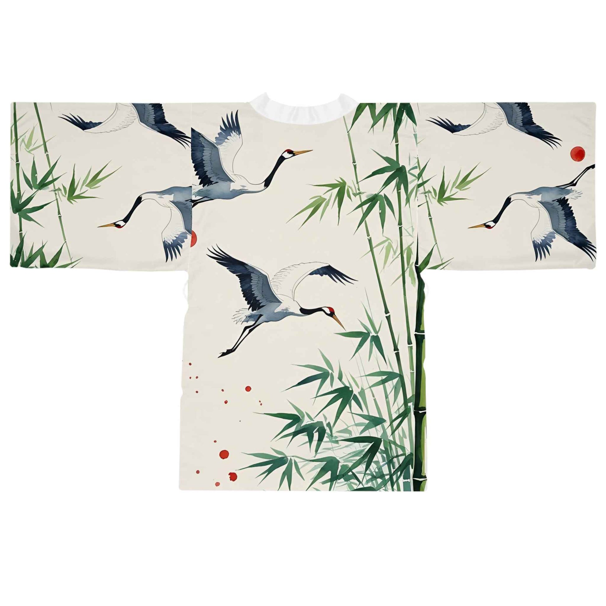 Elegant Crane Print Kimono Robe for Spa Days and Relaxation - Boho Fashion Gift for Her - Rosetta Creative Boutique