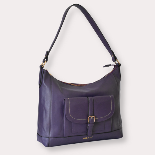IULIUS purple leather shoulder bag with gold hardware