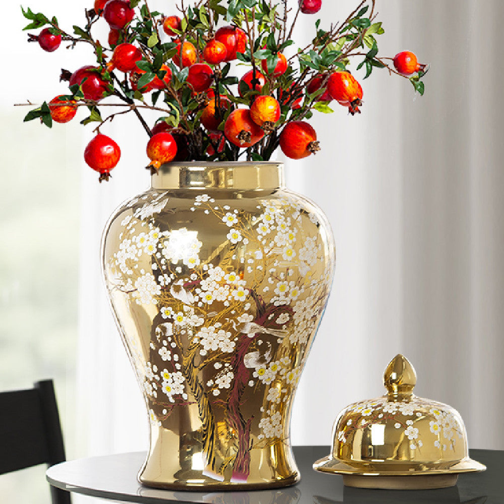Light Luxury Ceramic Ginger Jar Vase with Lid