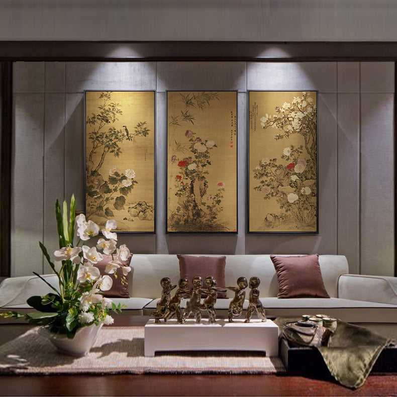 Quadruple Flower And Bird Chinese Painting Entrance Vertical Plate Painting