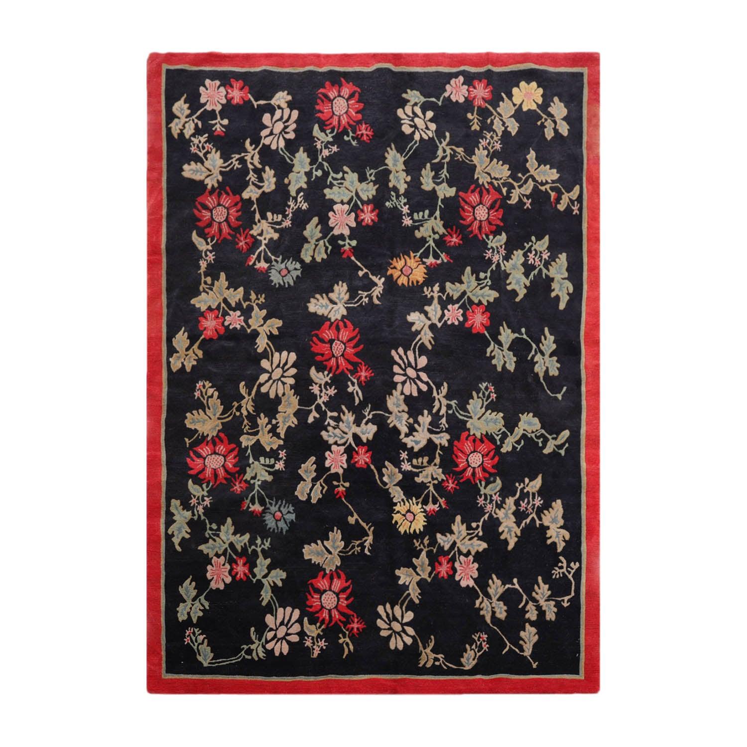 Arts & Crafts Hand Knotted 100% Wool Tibetan Area Rug Midnight Blue 6'1" x 8'8"-1
