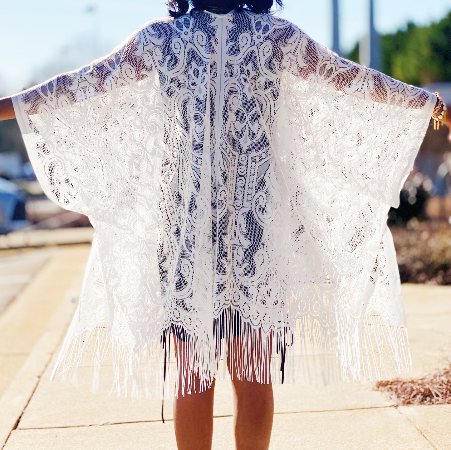 Elegant Bohemian Lace Fringed Kimono Beach Cover Up - Rosetta Creative Boutique