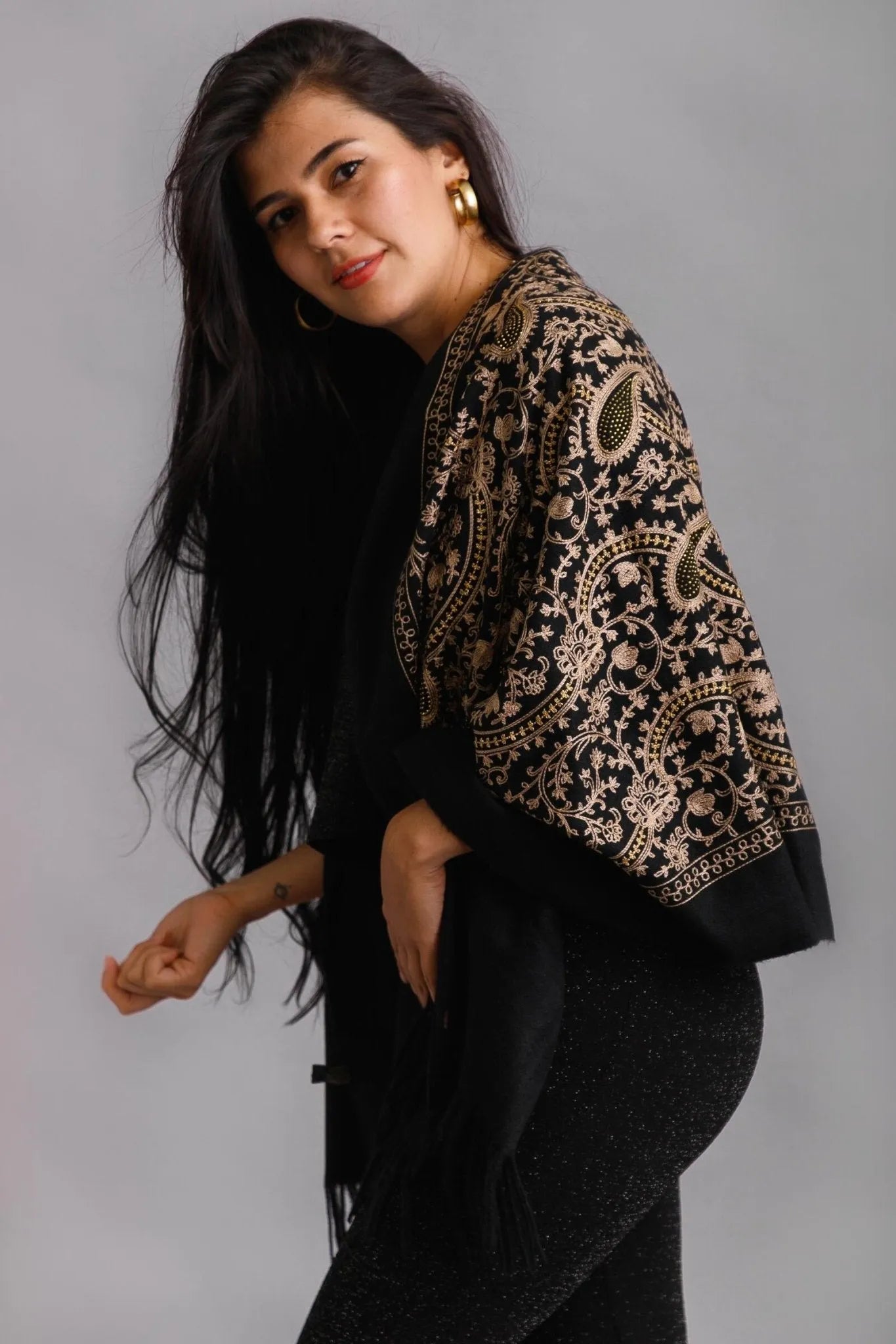 Shimmering Embroidered Reversible Scarf