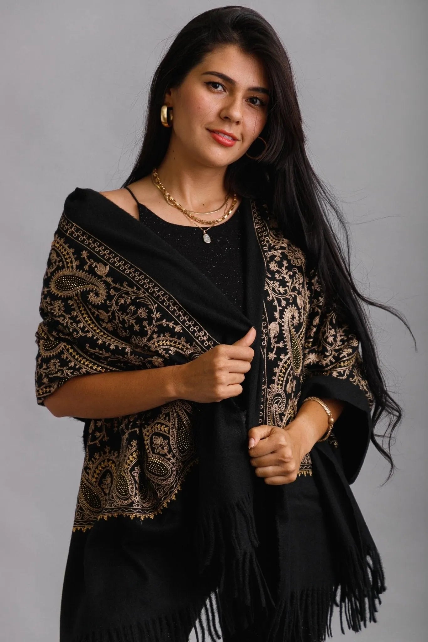 Shimmering Embroidered Reversible Scarf