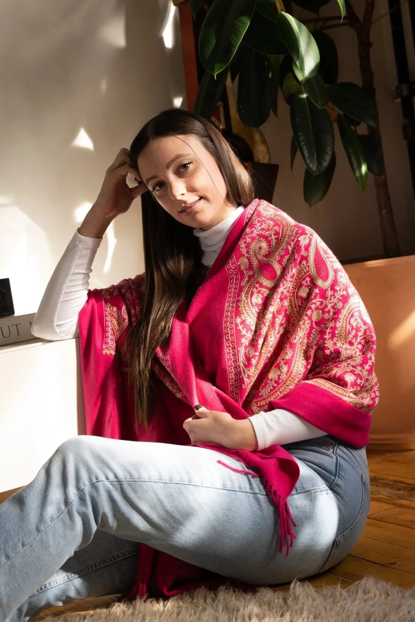 Shimmering Embroidered Reversible Scarf