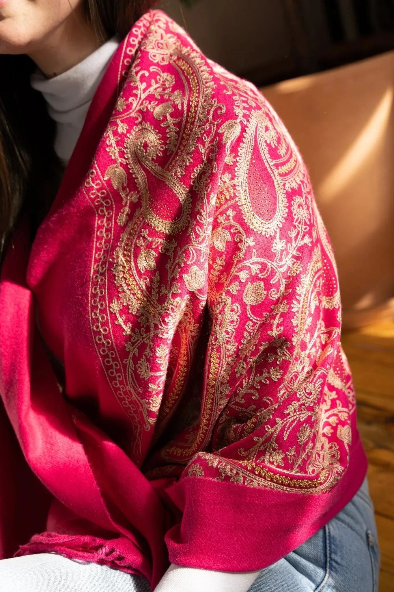 Shimmering Embroidered Reversible Scarf