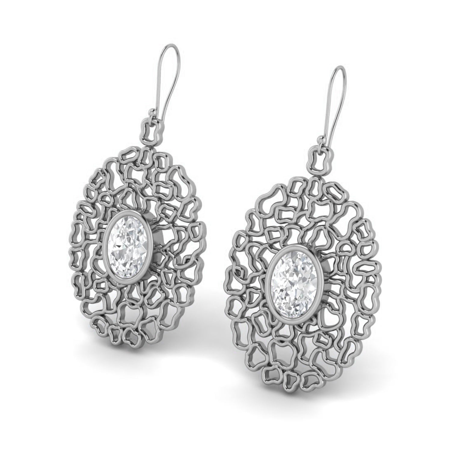 Moissanite Drop Earrings in Artistic Openwork Design - Sterling Silver - Rosetta Creative Boutique