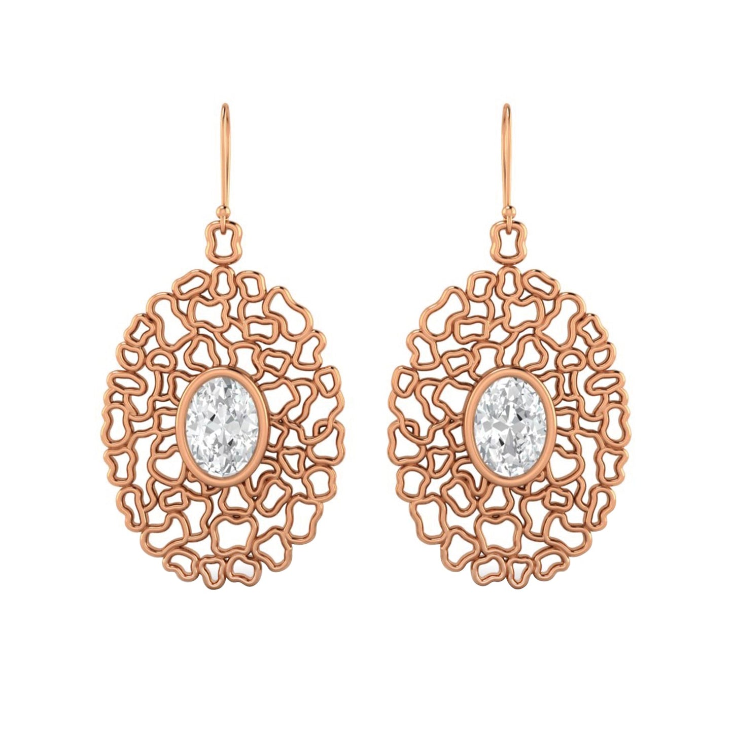 Moissanite Drop Earrings in Artistic Openwork Design - Sterling Silver - Rosetta Creative Boutique