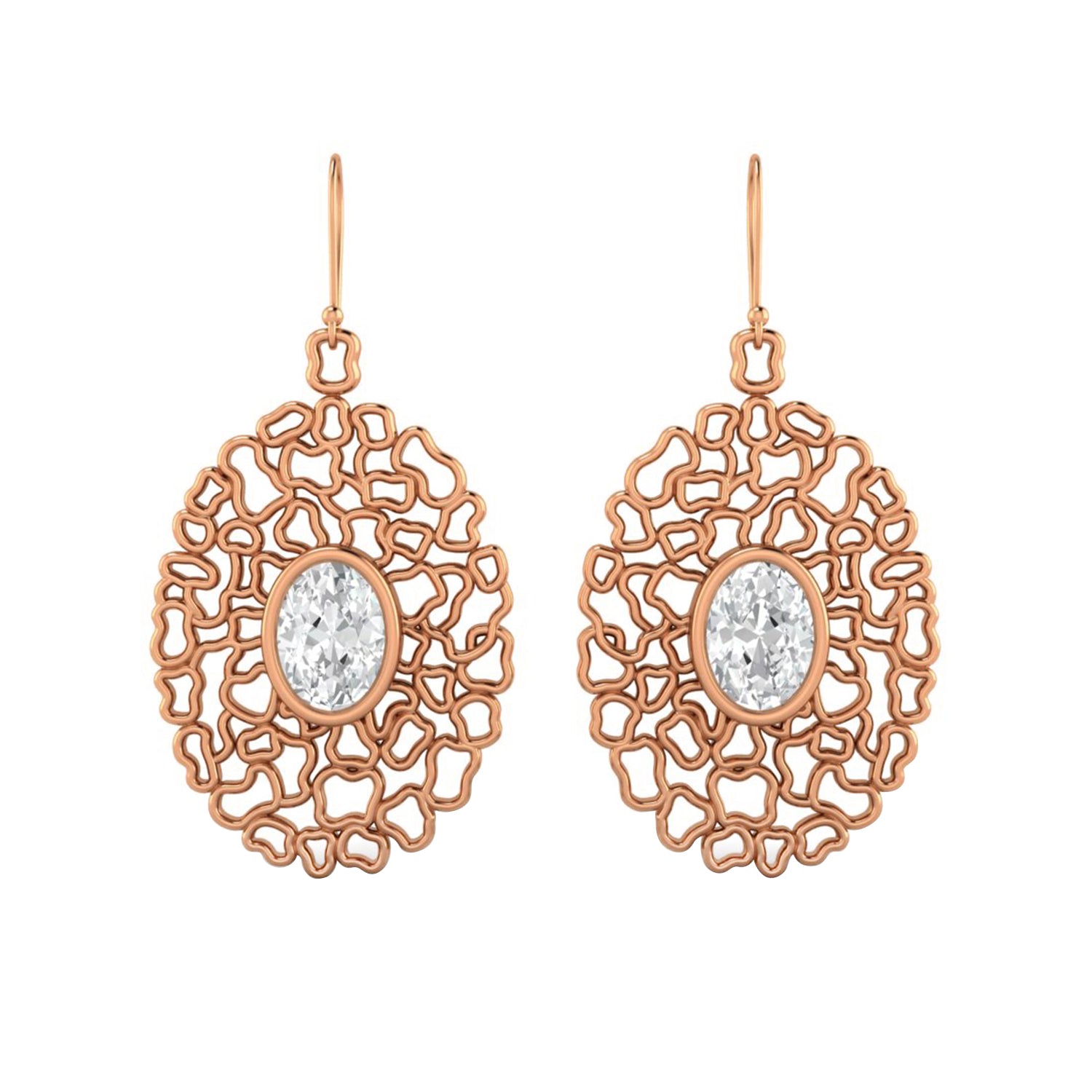 Moissanite Drop Earrings in Artistic Openwork Design - Sterling Silver - Rosetta Creative Boutique