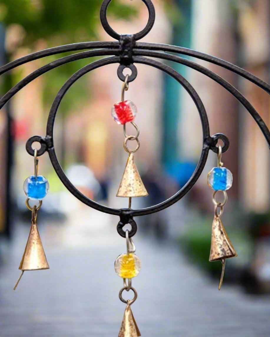 Triple Circle Chime With Beads And Brass Bells Eco Friendly Handmade