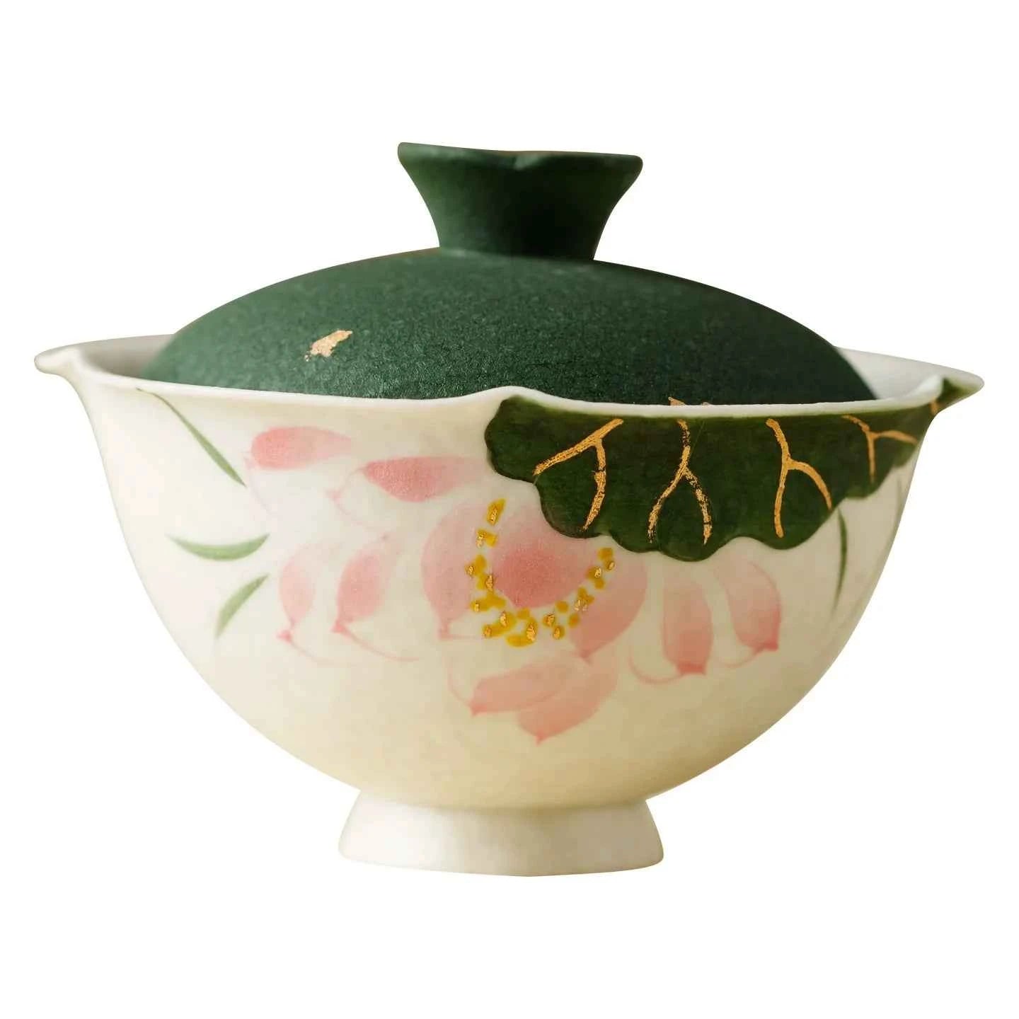 Handmade Ceramic Gaiwan with Lotus Design – 95ml Traditional Chinese Tea Cup with Lid