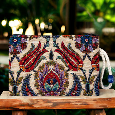 Authentic Kilim Clutch Red Tulips Zipper Purse Wallet - Rosetta Creative Boutique