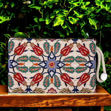 Authentic Kilim Clutch Purse Tulips Design Turkish Wallet - Rosetta Creative Boutique