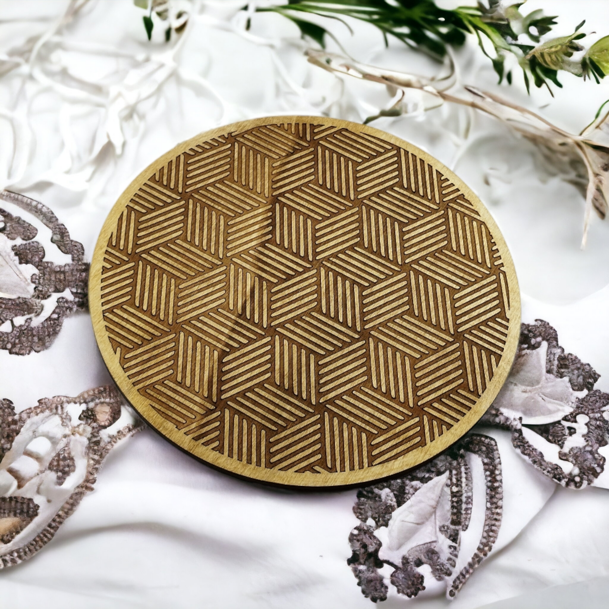 Geometric Cubes Pot Holder Wood Minimalist Handmade Gift For Kitchen