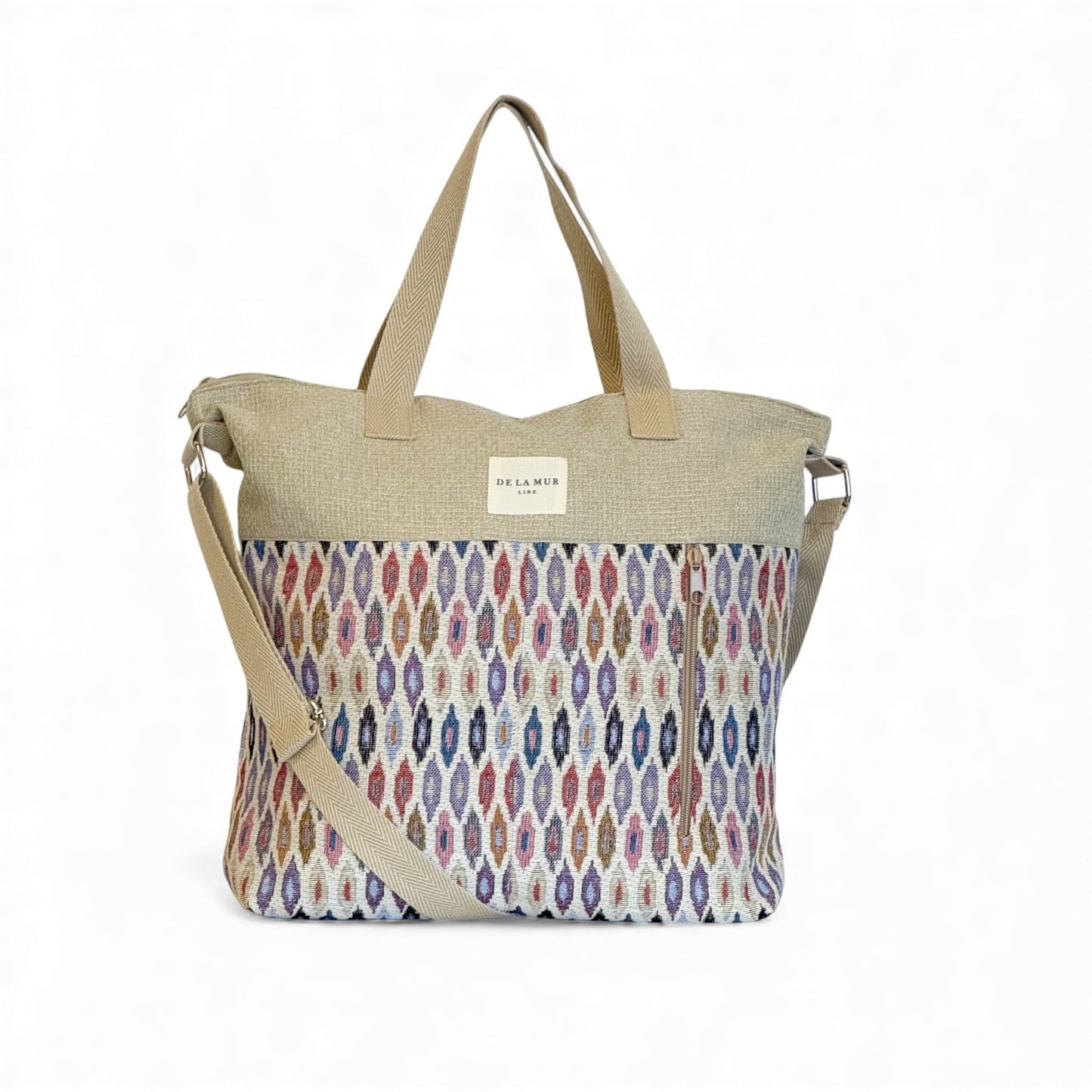 Geometric Jacquard Large Handbag – Multicolor & Beige (Urban)