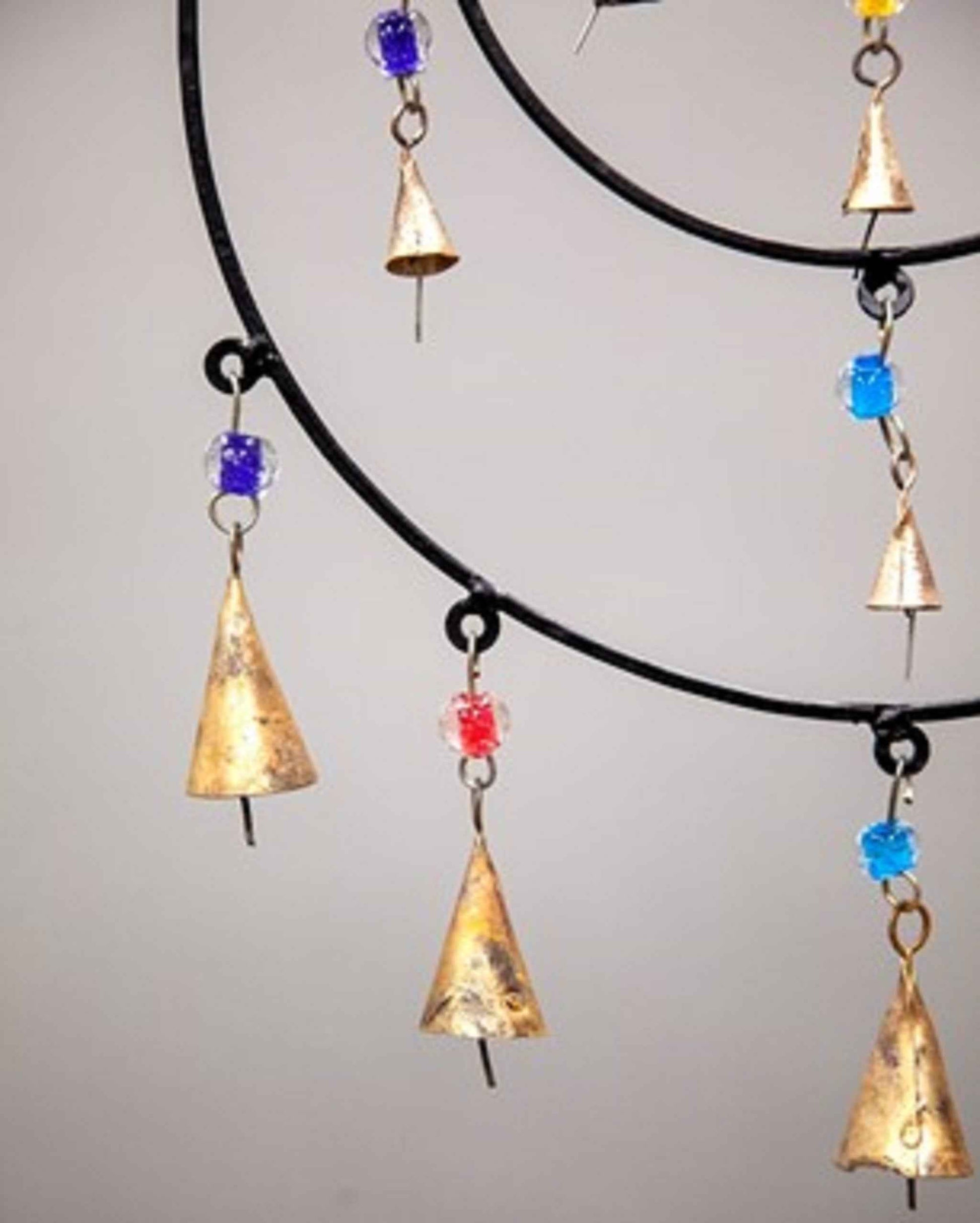 Triple Circle Chime With Beads And Brass Bells Eco Friendly Handmade