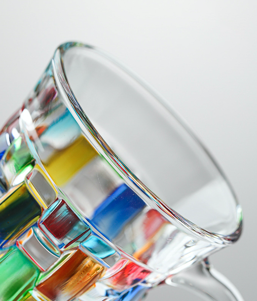 Retro Hand-Painted Colored Glass Cup with Handle & Saucer – Coffee & Tea Mug-1