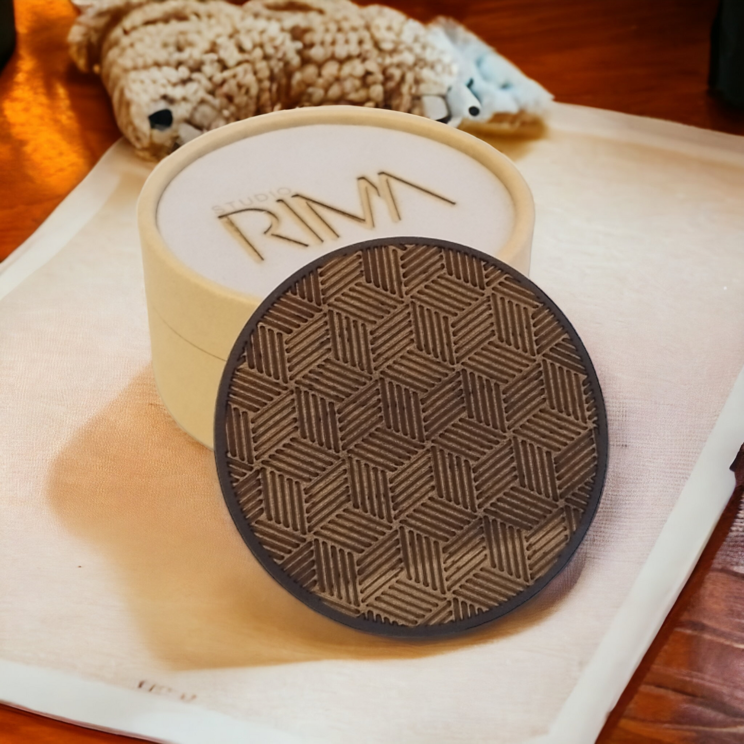 Set of 4 Black Geometric Wooden Coasters Handmade Gift for Housewarming