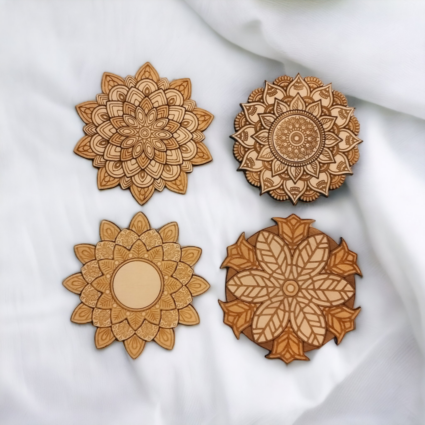 Mandala Wooden Coasters Set of 4 Handmade Gift for Housewarming