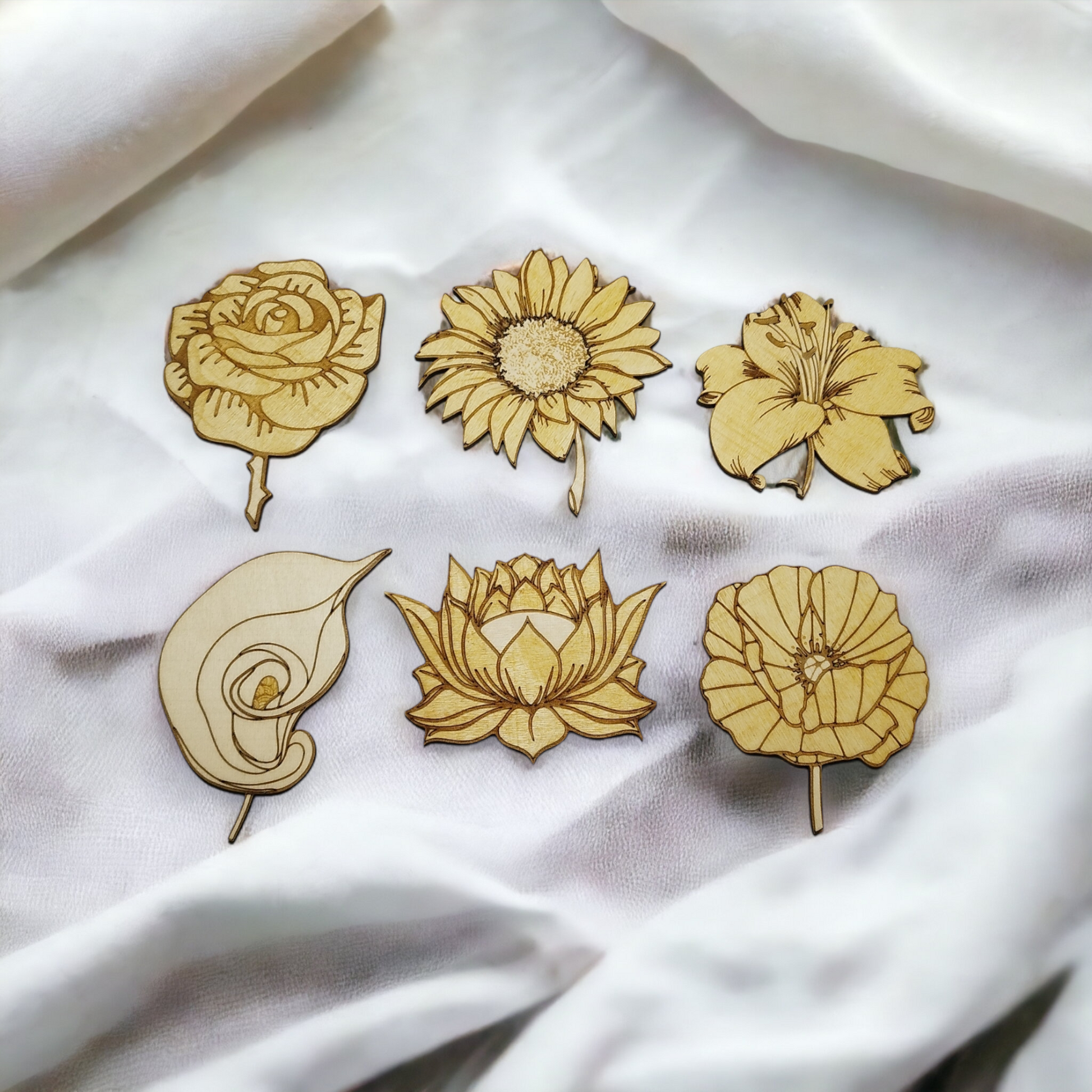 Flowers Wooden Coaster Set Of 6 Handmade Gift For Housewarming Kitchenware