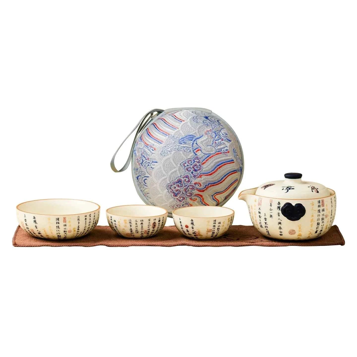 Portable Travel Tea Set – Yanmian White Porcelain with Ruyi Pot & Three Cups