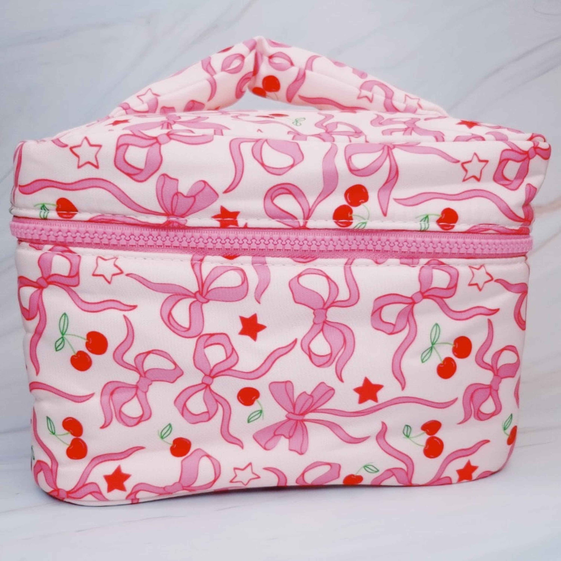 Cherry Bowtiful Travel Cosmetic Case With Handle For Makeup Essentials
